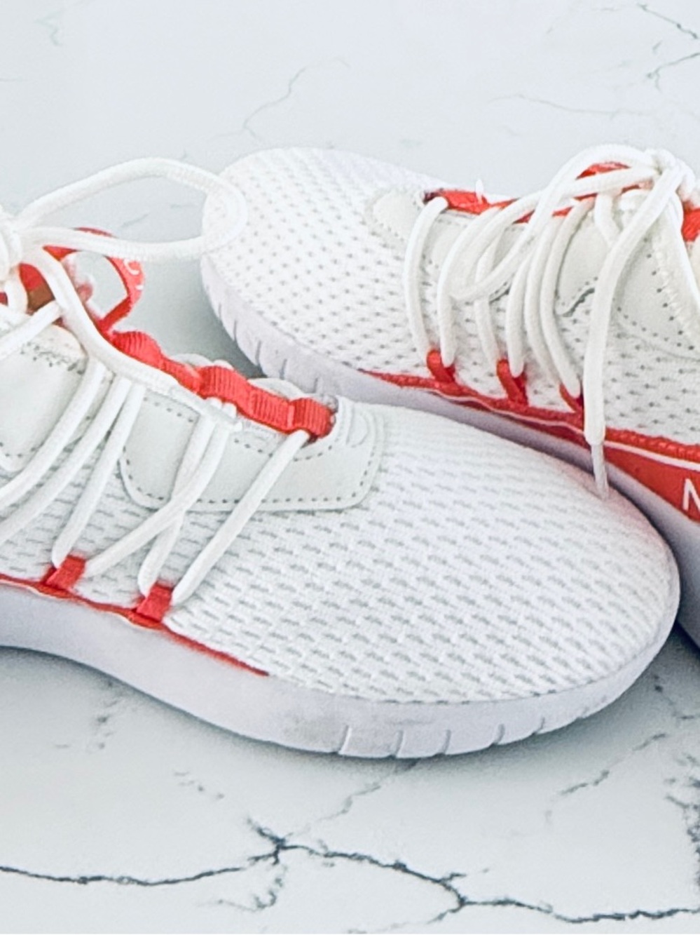 Nautica White Mesh Athletic Sneakers with Coral Accents